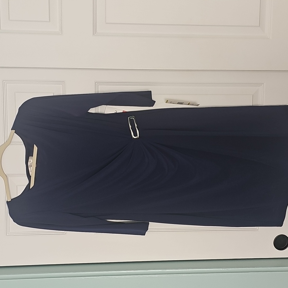 Evan Picone Womens Ruched Jersey Stretch Dress Size 14 Blue Cocktail Party NWT